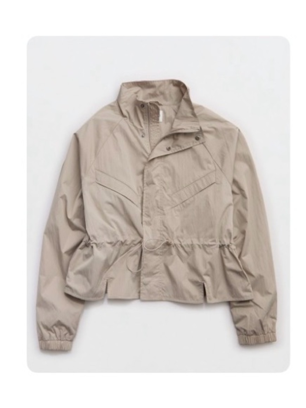 aerie Beige Cropped Drawstring Windbreaker Jacket